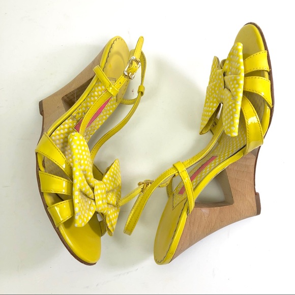 Betsey Johnson Shoes - Betsey Johnson Wedges 7.5 Yellow Polka Dot Bow